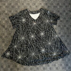 Monnuro black/white spiderweb a-line flowy tunic  top goth halloween 2XL